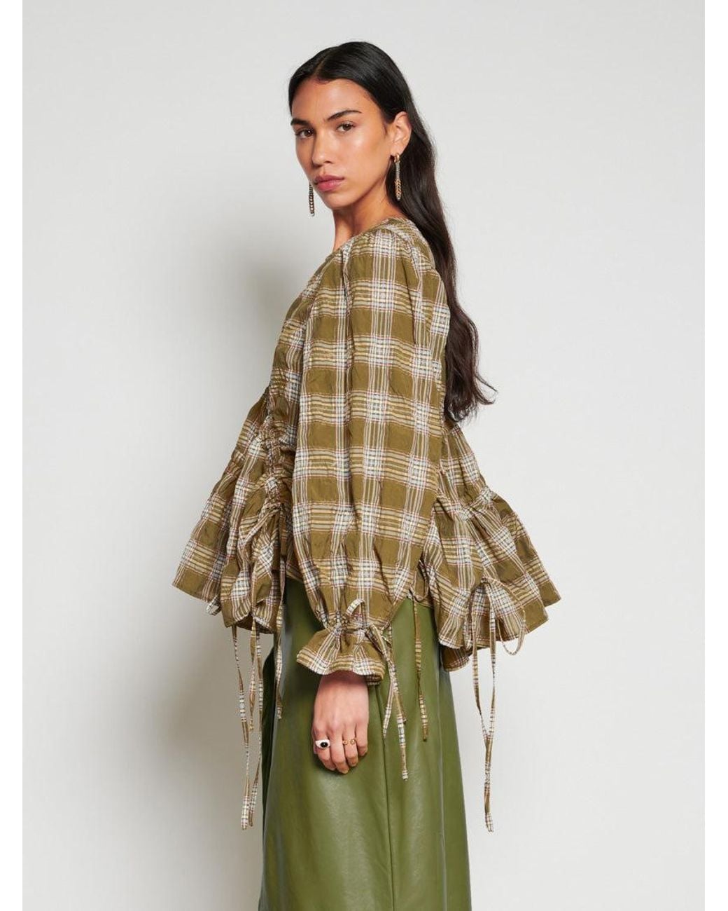 Sister Jane Green Ghospell Fern Check Ruched Top