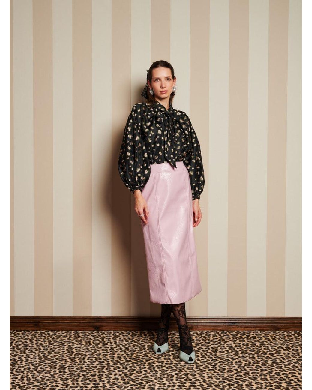 Sister Jane Brown Dream Tea Rose Jacquard Bow Blouse