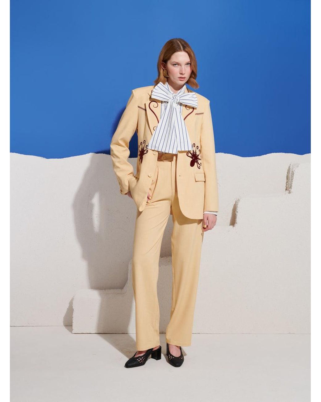Sister Jane Blue Helios Embroidered Single Breasted Blazer