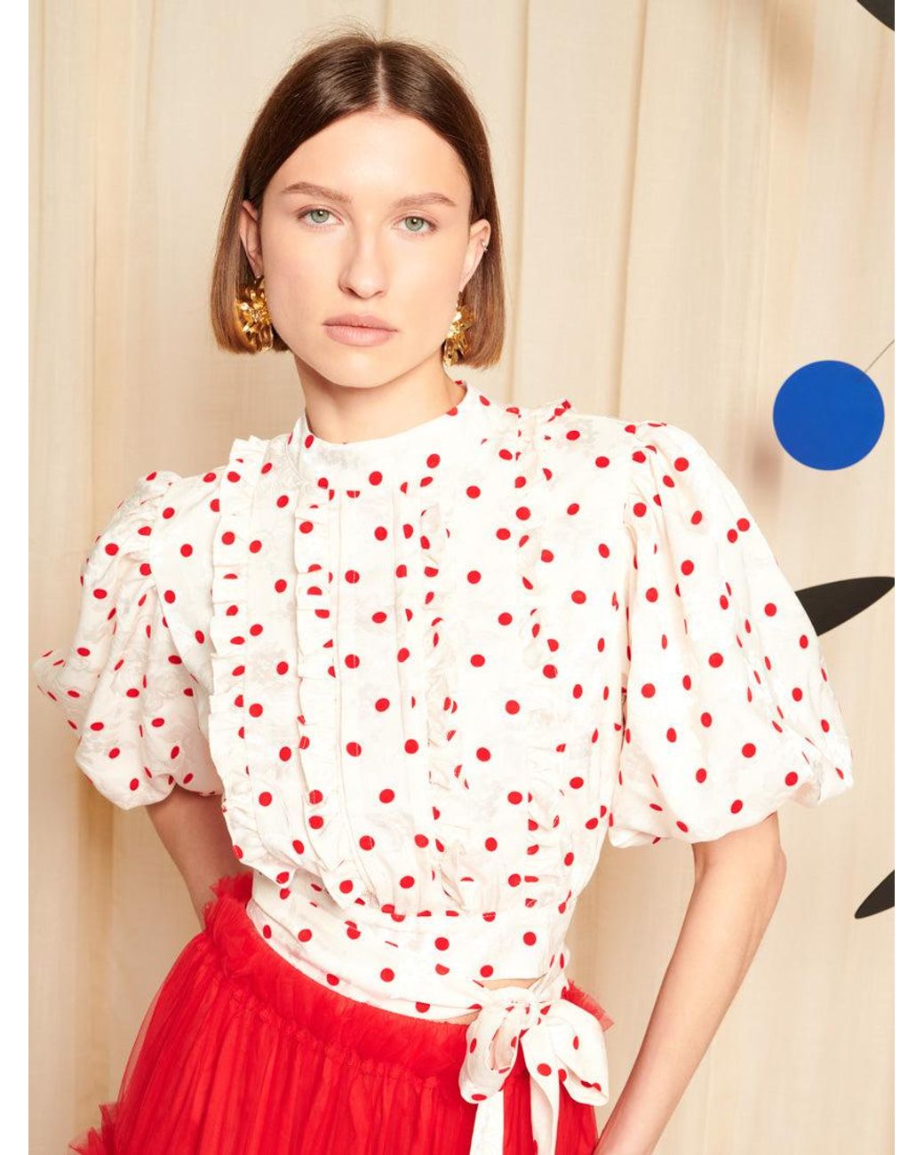 Sister Jane Red Dream Provence Spot Ruffle Top