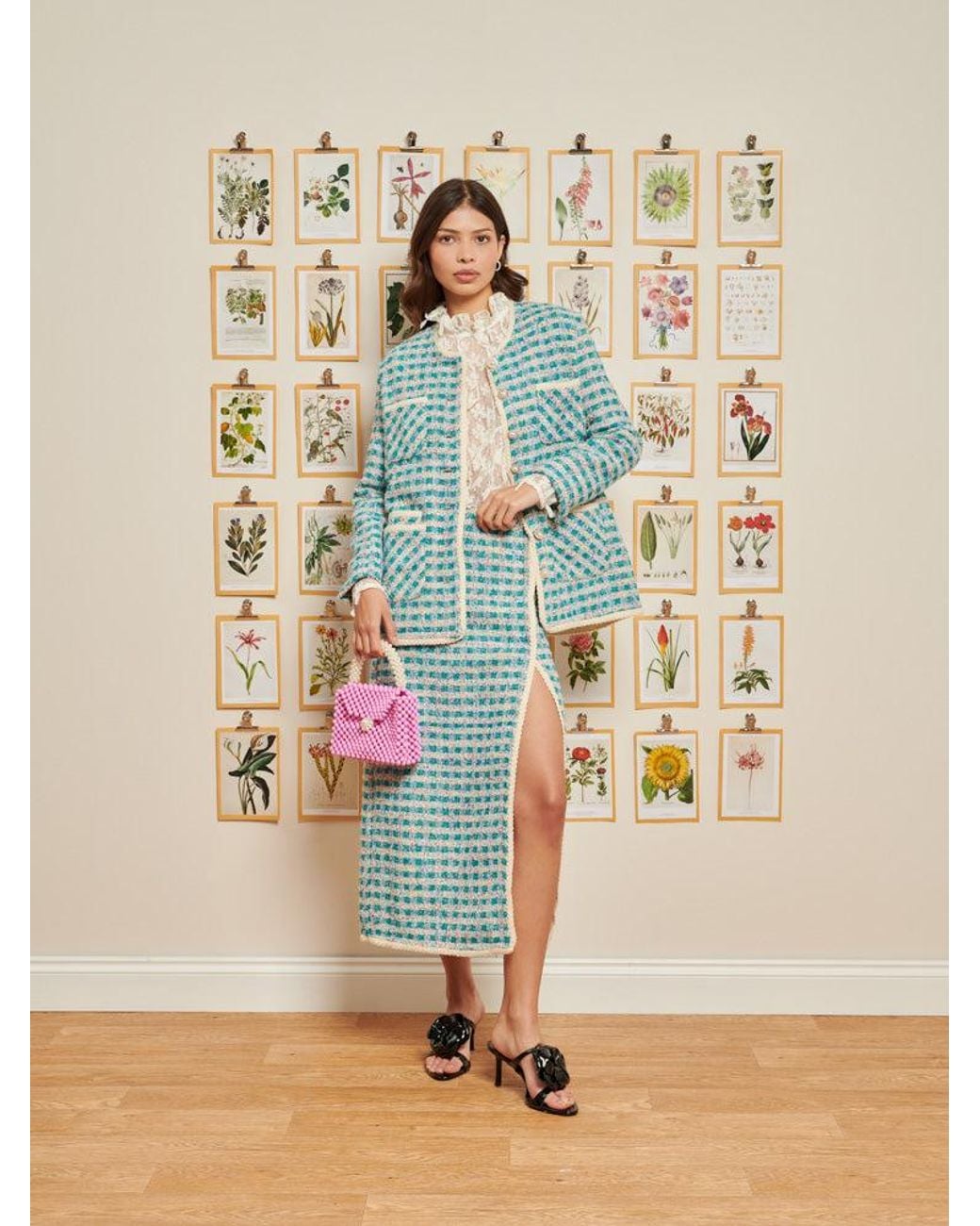 Sister Jane Blue Dream Novelty Tweed Midi Skirt