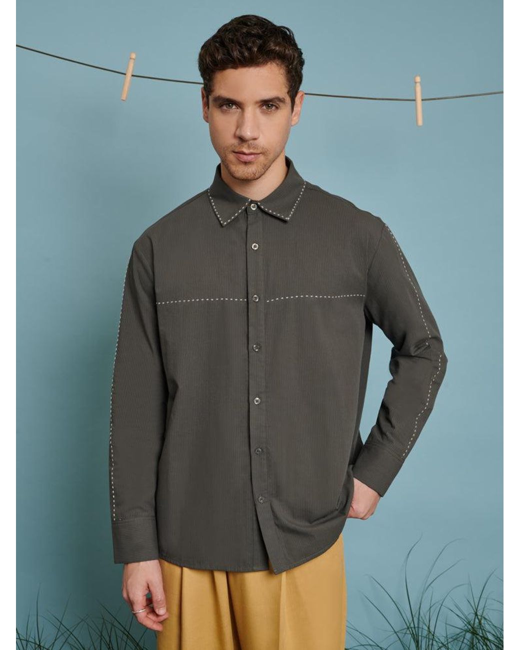 Sister Jane Gray Norma Stitch Detail Shirt