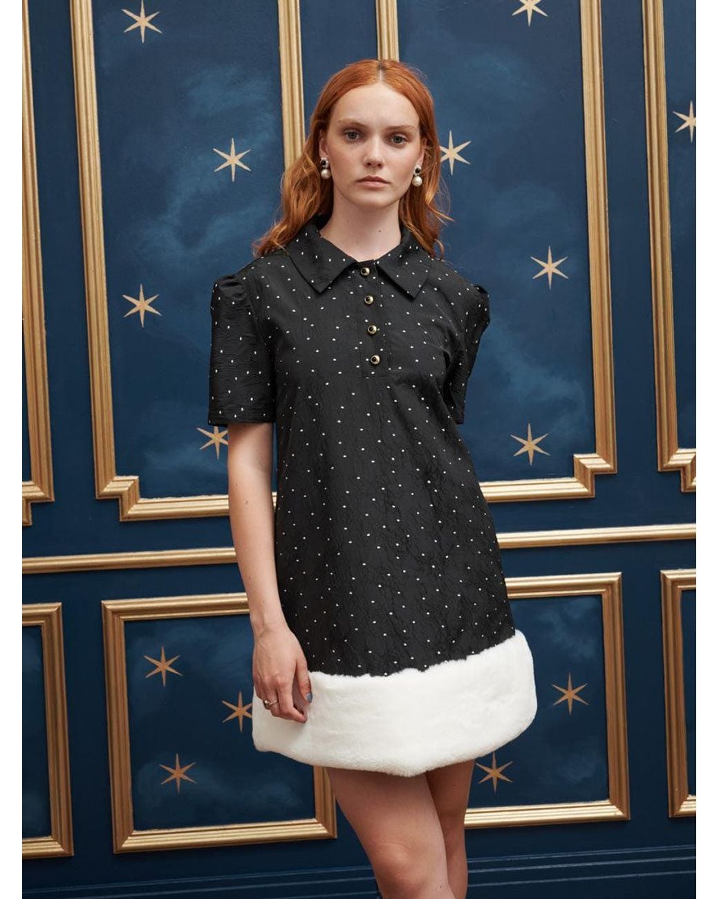 Sister Jane Blue Waltz Fur Trim Mini Dress