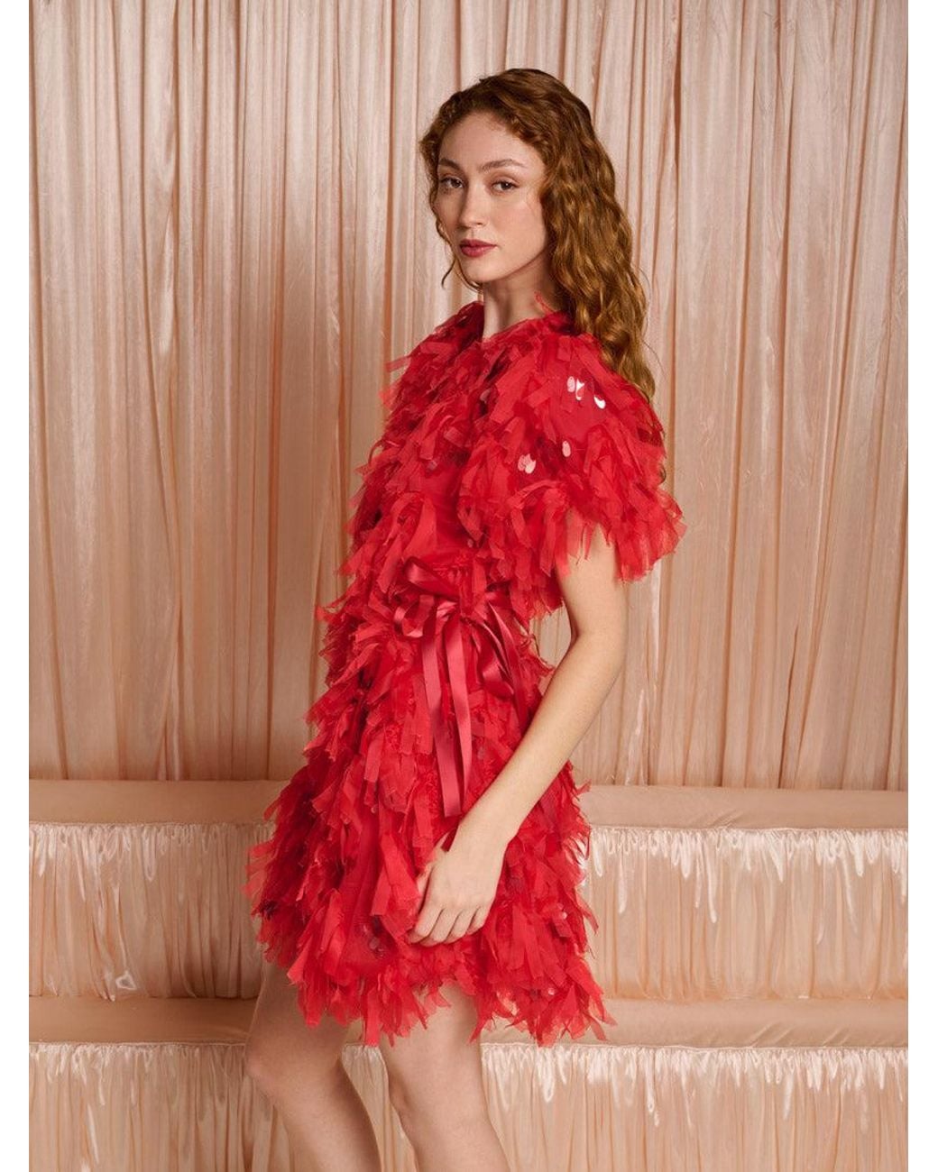 Sister Jane Red Dream Spectacle Texture Mini Dress