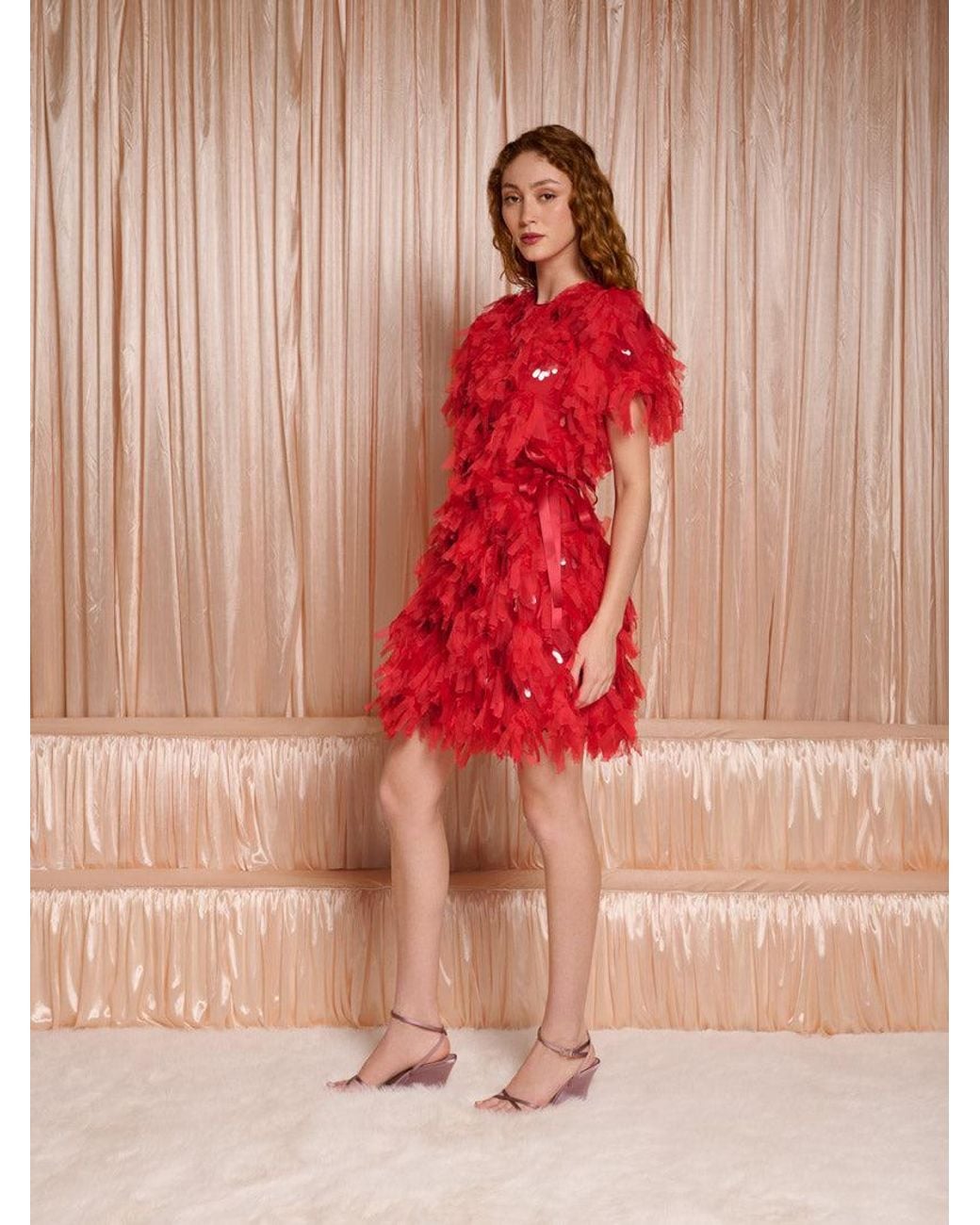 Sister Jane Red Dream Spectacle Texture Mini Dress