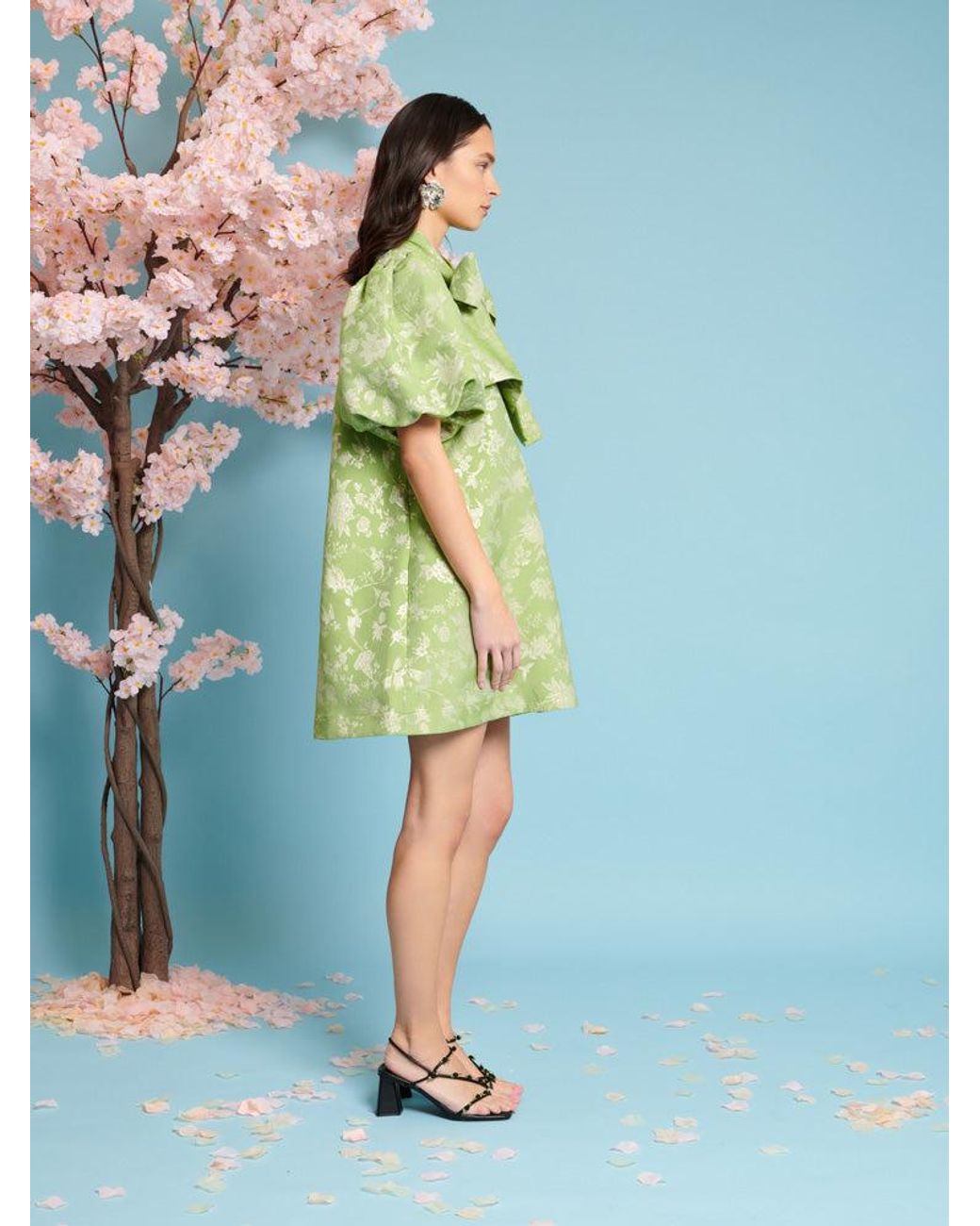 Sister Jane Laurel Jacquard Bow Dress in Green | Lyst