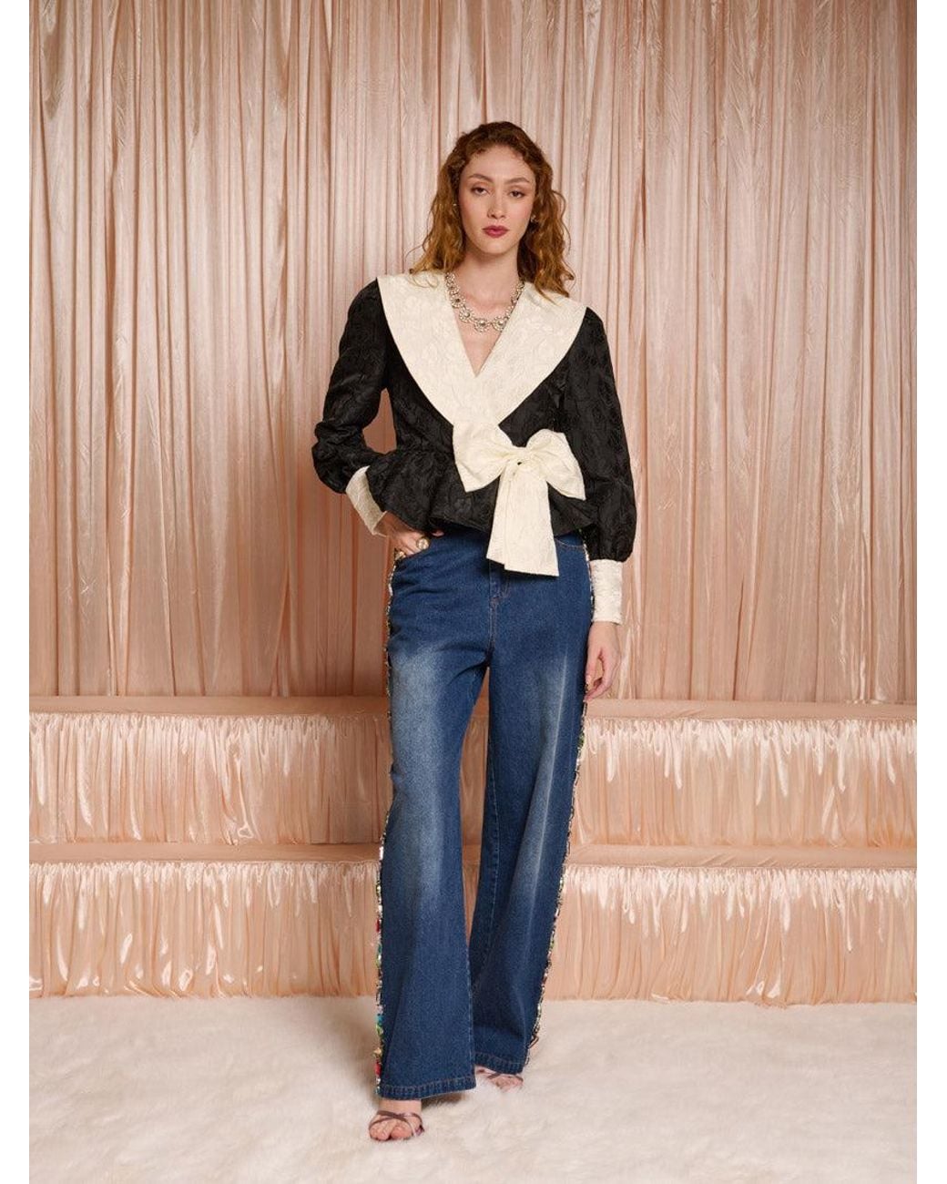 Sister Jane Blue Dream Marble Jacquard Wrap Top