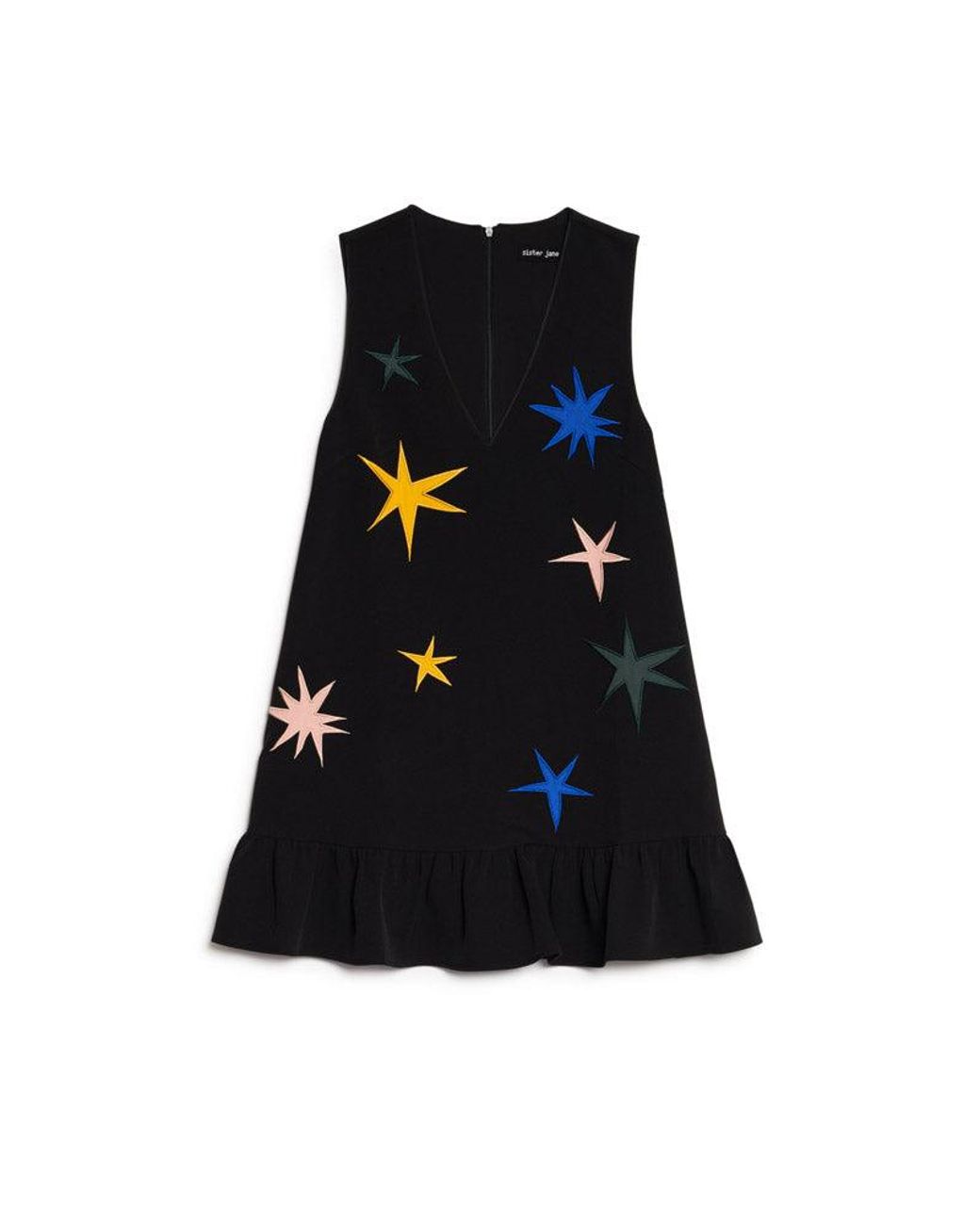 Sister Jane Black Rayon Applique Mini Dress