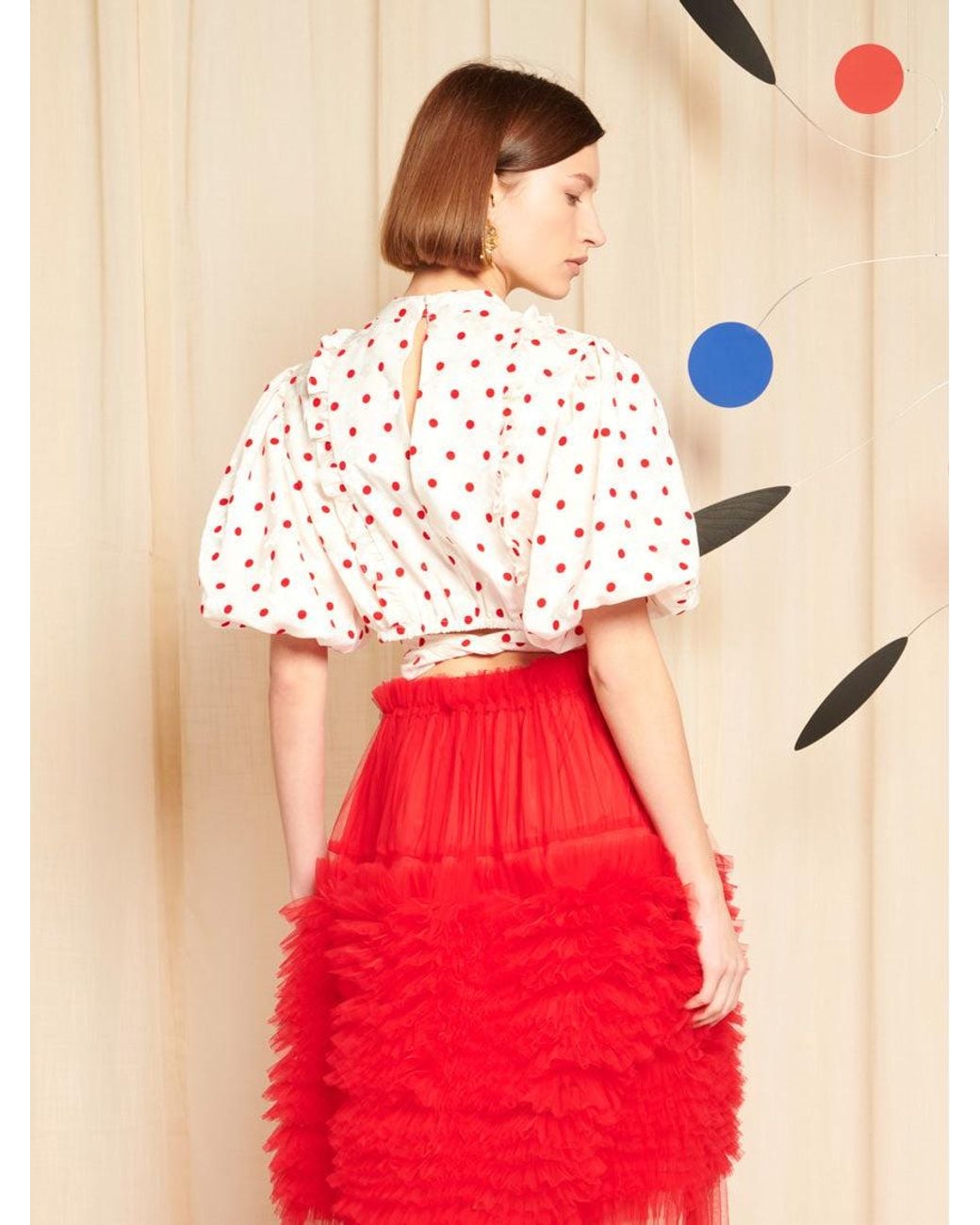 Sister Jane Red Dream Provence Spot Ruffle Top