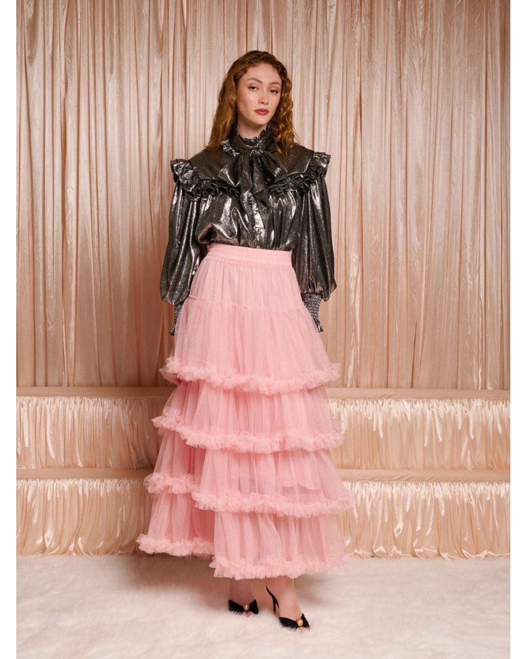 Sister Jane Pink Dream Darling Lamé Bow Blouse