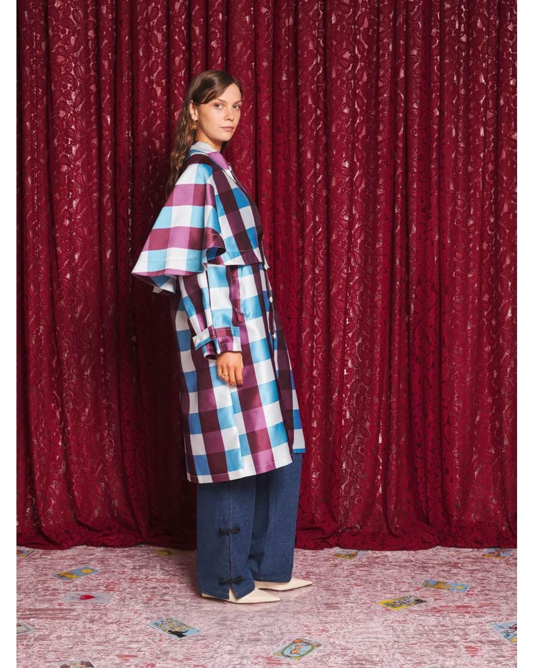 Sister Jane Red Carina Check Cape Coat