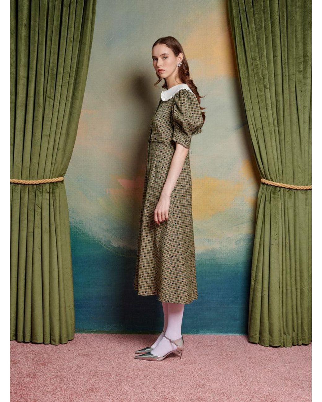 Sister Jane Pine Check Midi Dress in Green | Lyst UK