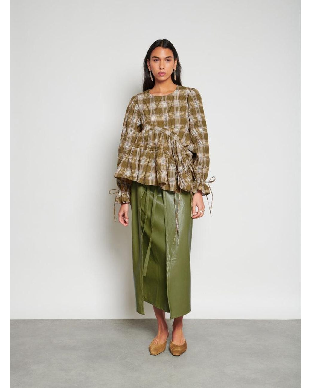 Sister Jane Green Ghospell Fern Check Ruched Top