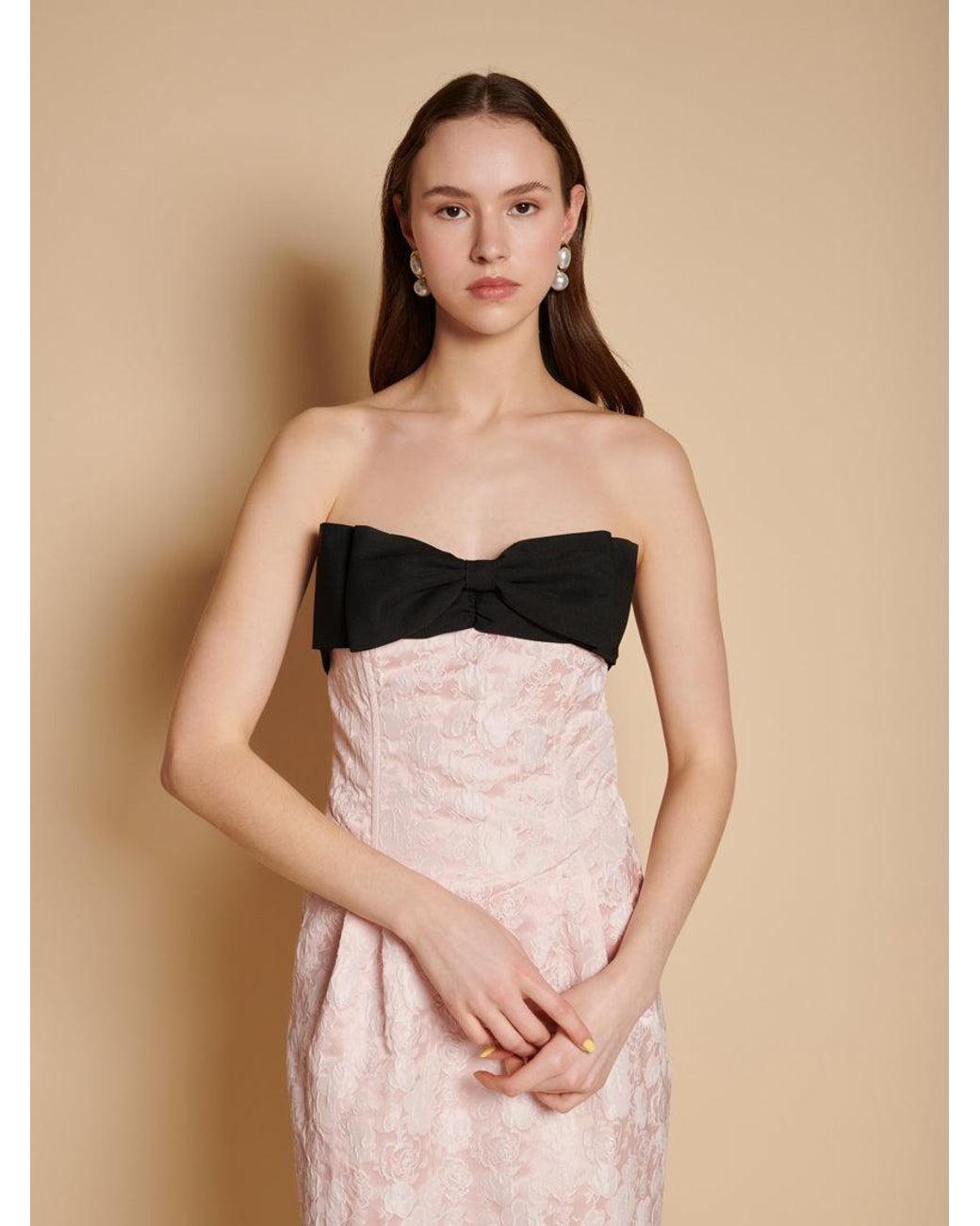 Sister Jane Natural Anders Jacquard Bow Midi Dress