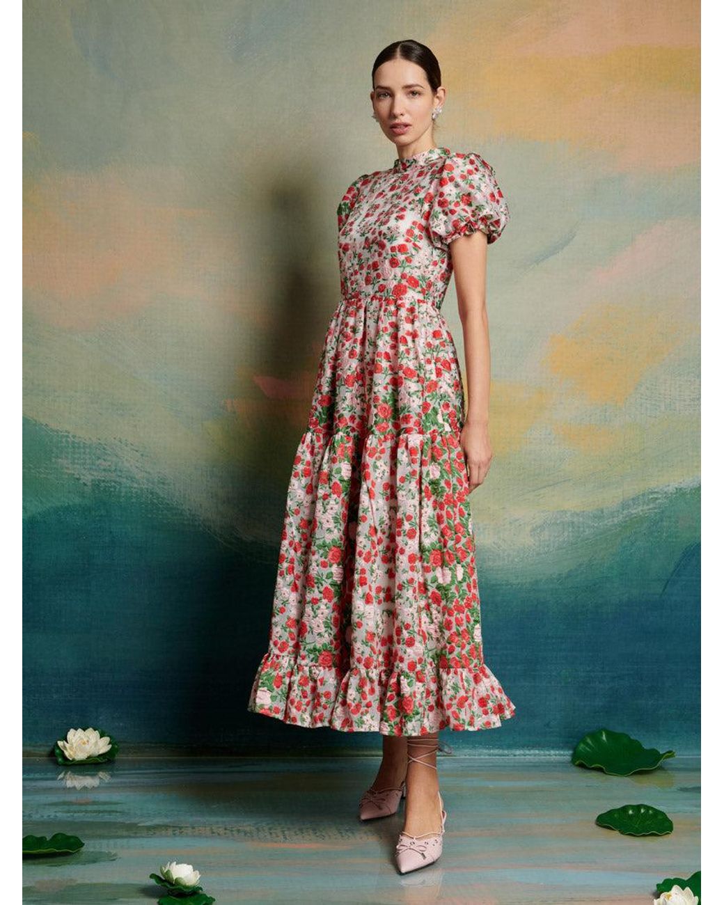 Sister Jane Dream Charm Floral Jacquard Midi Dress in Green