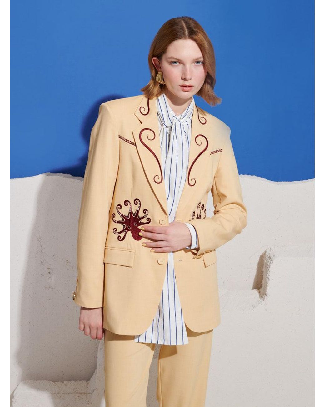 Sister Jane Blue Helios Embroidered Single Breasted Blazer