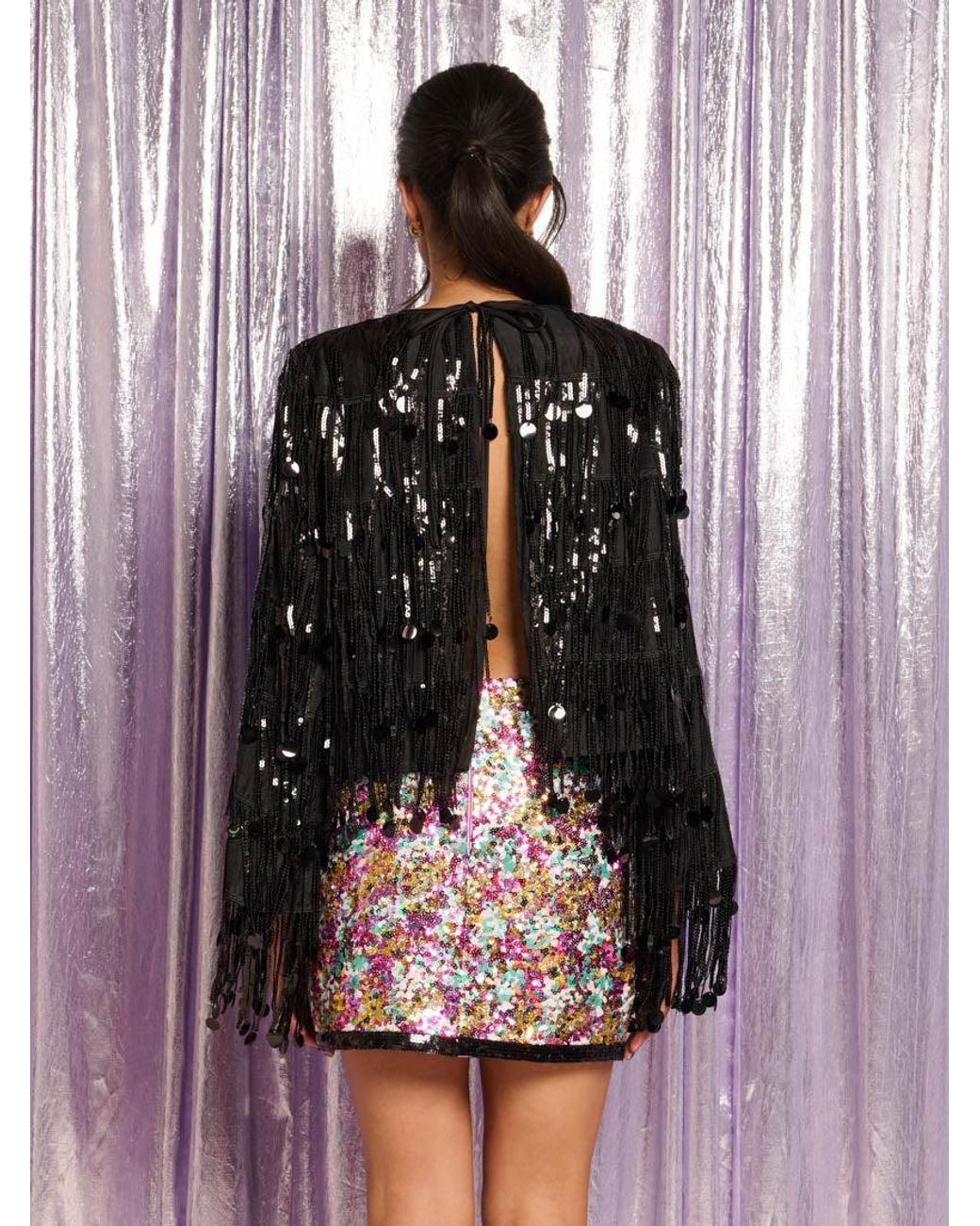 Sister Jane Black Heather Sequin Fringe Top
