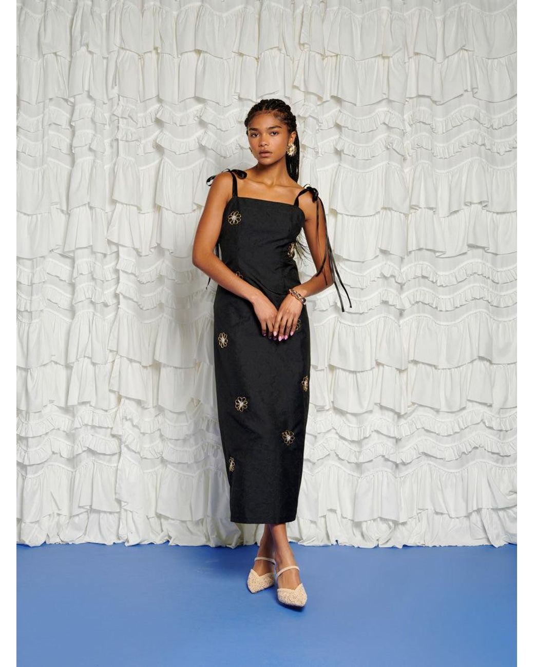 Sister Jane Gray Dream Sol De Noche Beaded Midi Dress