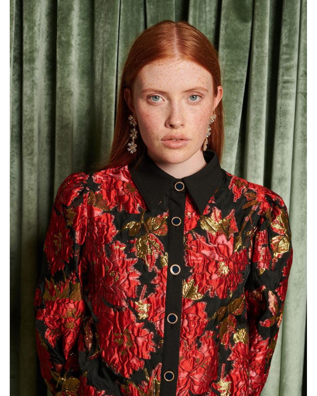 Sister Jane Red Dream Illusions Jacquard Blouse