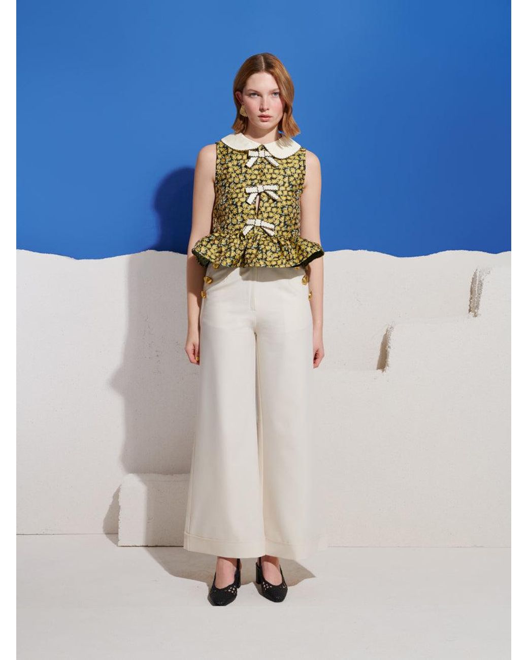 Sister Jane Blue Olive Jacquard Peplum Top