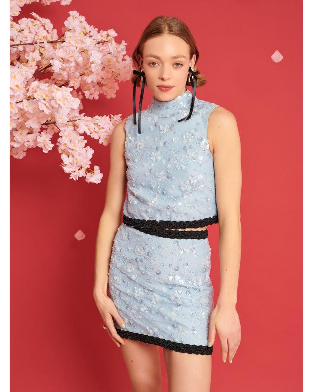 Sister Jane Red Dream Blossom Bead Cropped Top