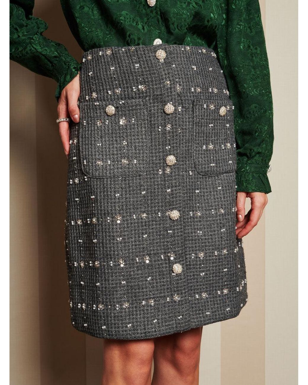 Sister Jane Green Dream Parlour Tweed Midi Skirt