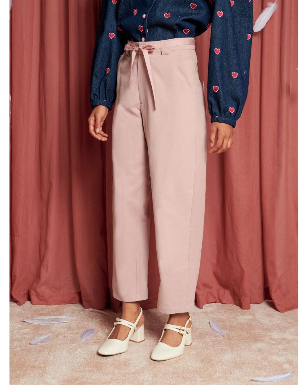 Sister Jane Pink Crane Waist Tie Trousers