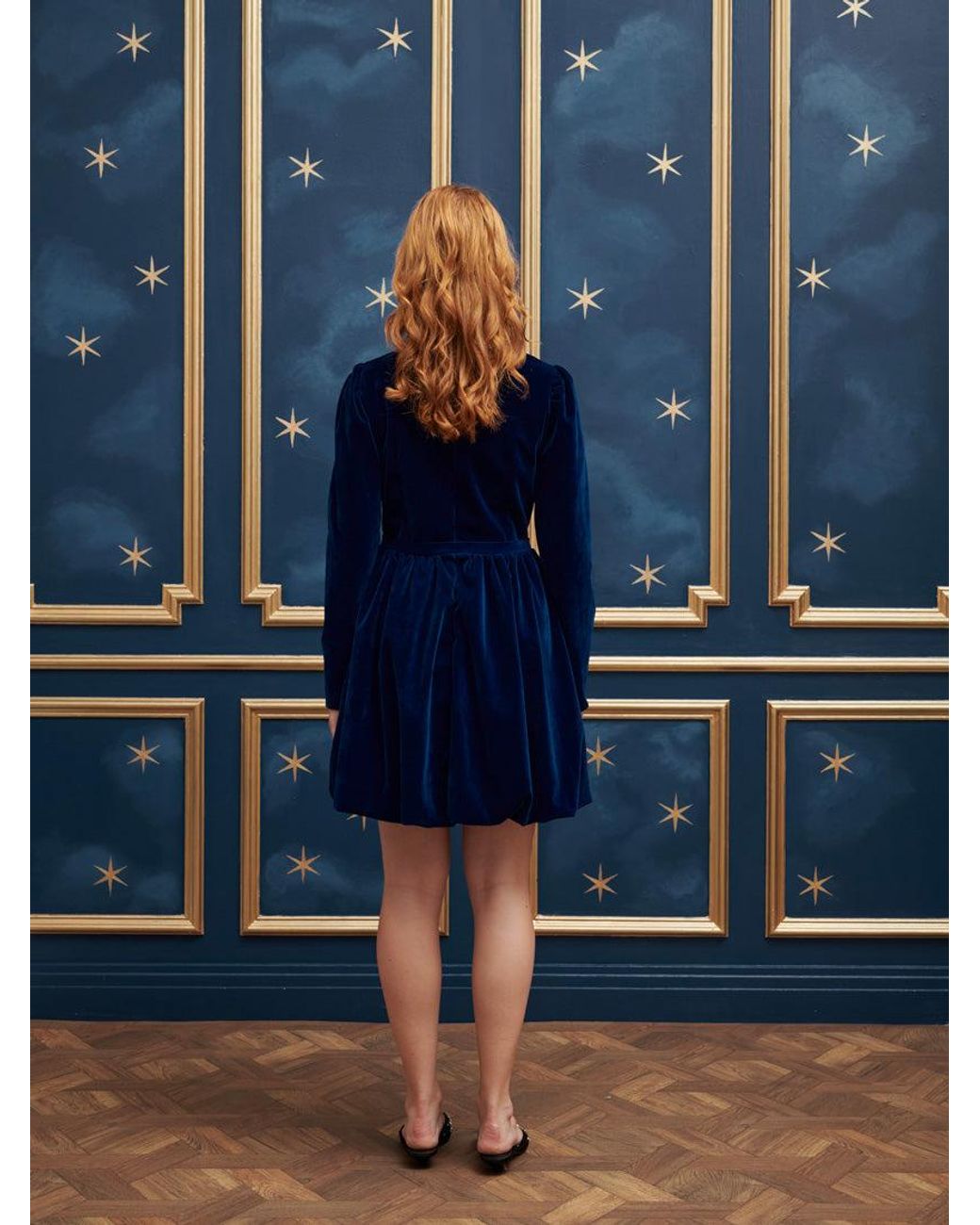 【英国発Sister Jane】Ballroom velvet mini dress リボン装飾 sister-jane-Midnight-Blue-