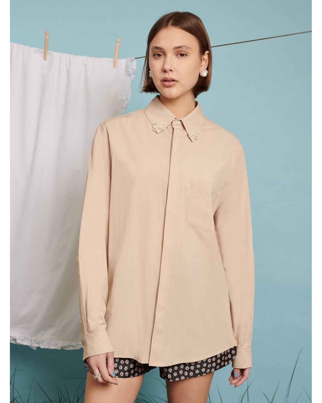Sister Jane Blue Penny Bow Embellished Shirt
