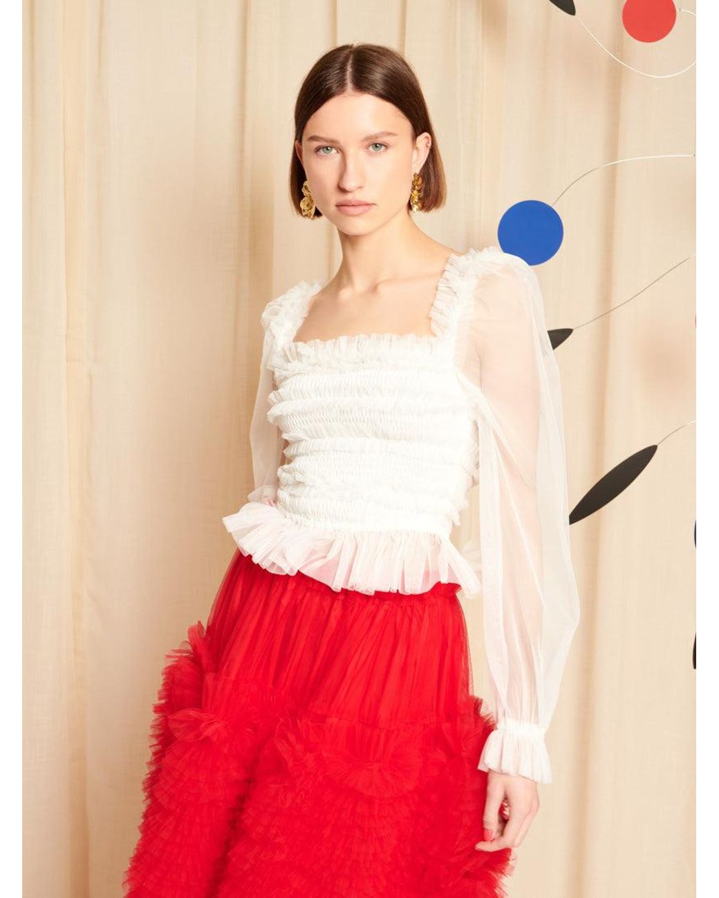 Sister Jane Red Dream Pigment Tulle Ruffle Top