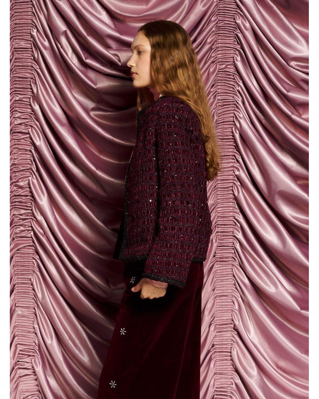 Sister Jane Red Dream Satine Velvet Tweed Jacket