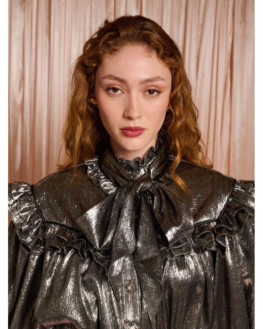 Sister Jane Pink Dream Darling Lamé Bow Blouse