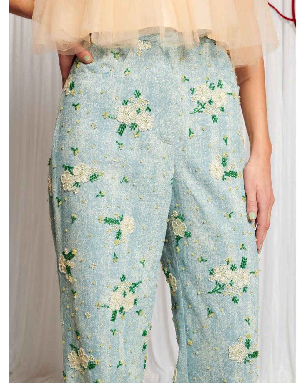 Sister Jane Dream Harmony Bead Denim Trousers in Blue | Lyst