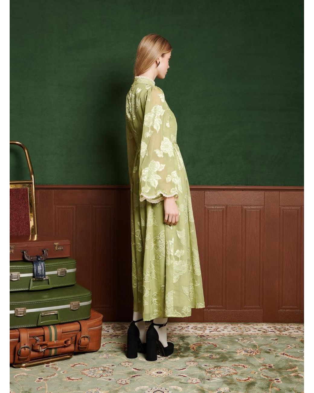 sister jane green floral dress DREAM Sister Jane Green Floral Sequins Èclat Midi Dress – SYBIL Boutique main image 1
