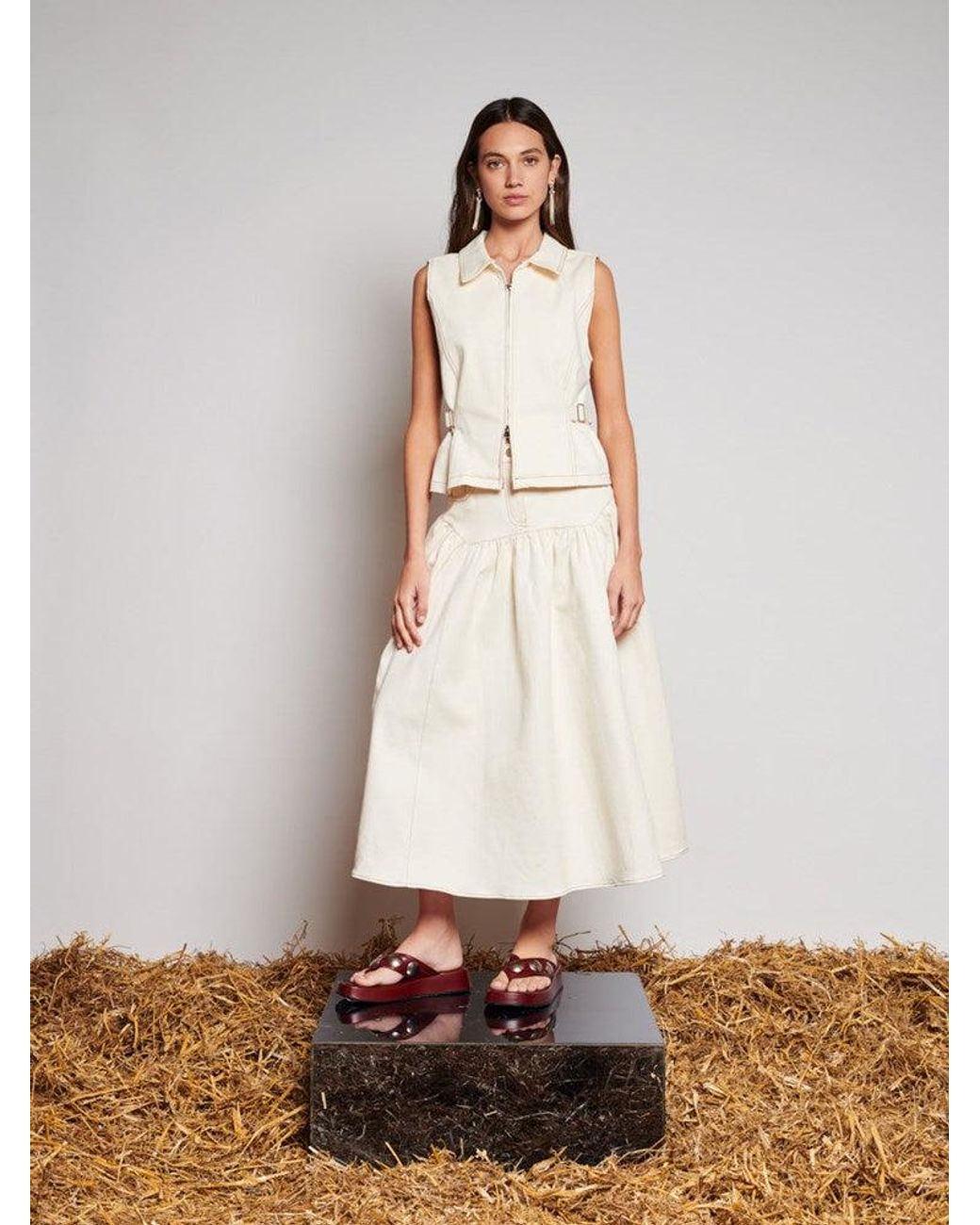 Sister Jane White Ghospell Quincey Drill Midi Skirt