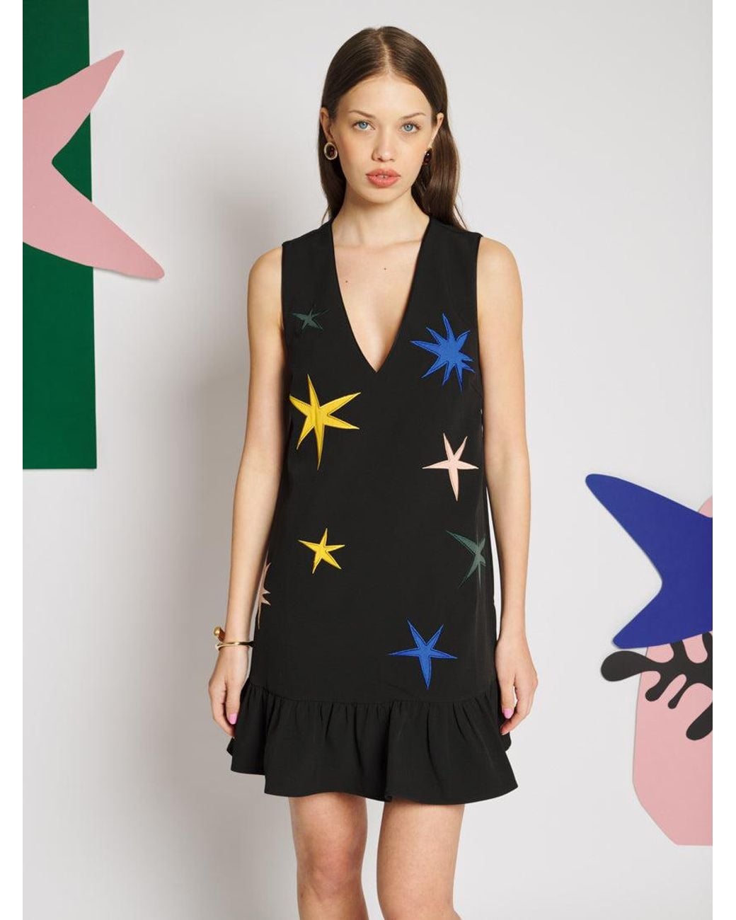 Sister Jane Black Rayon Applique Mini Dress