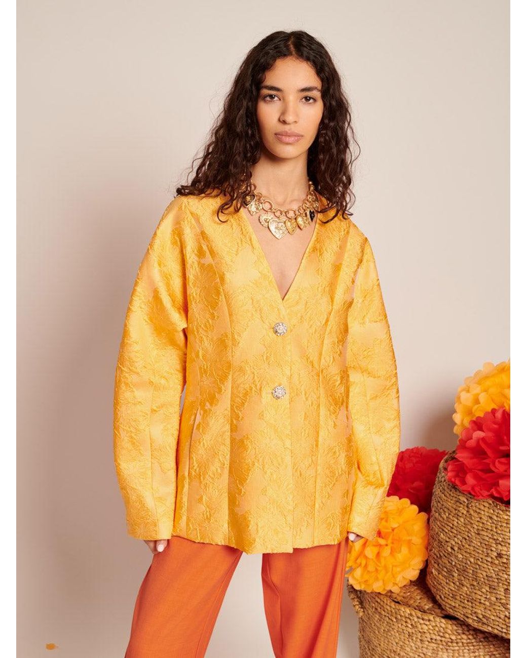 Sister Jane Orange Sol Jacquard Blazer
