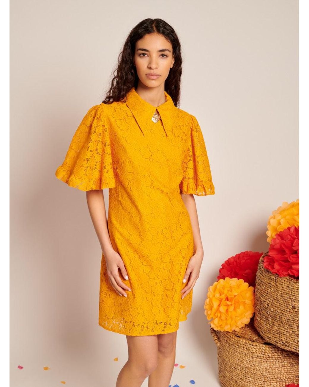 Sister Jane Orange Fuego Lace Mini Dress