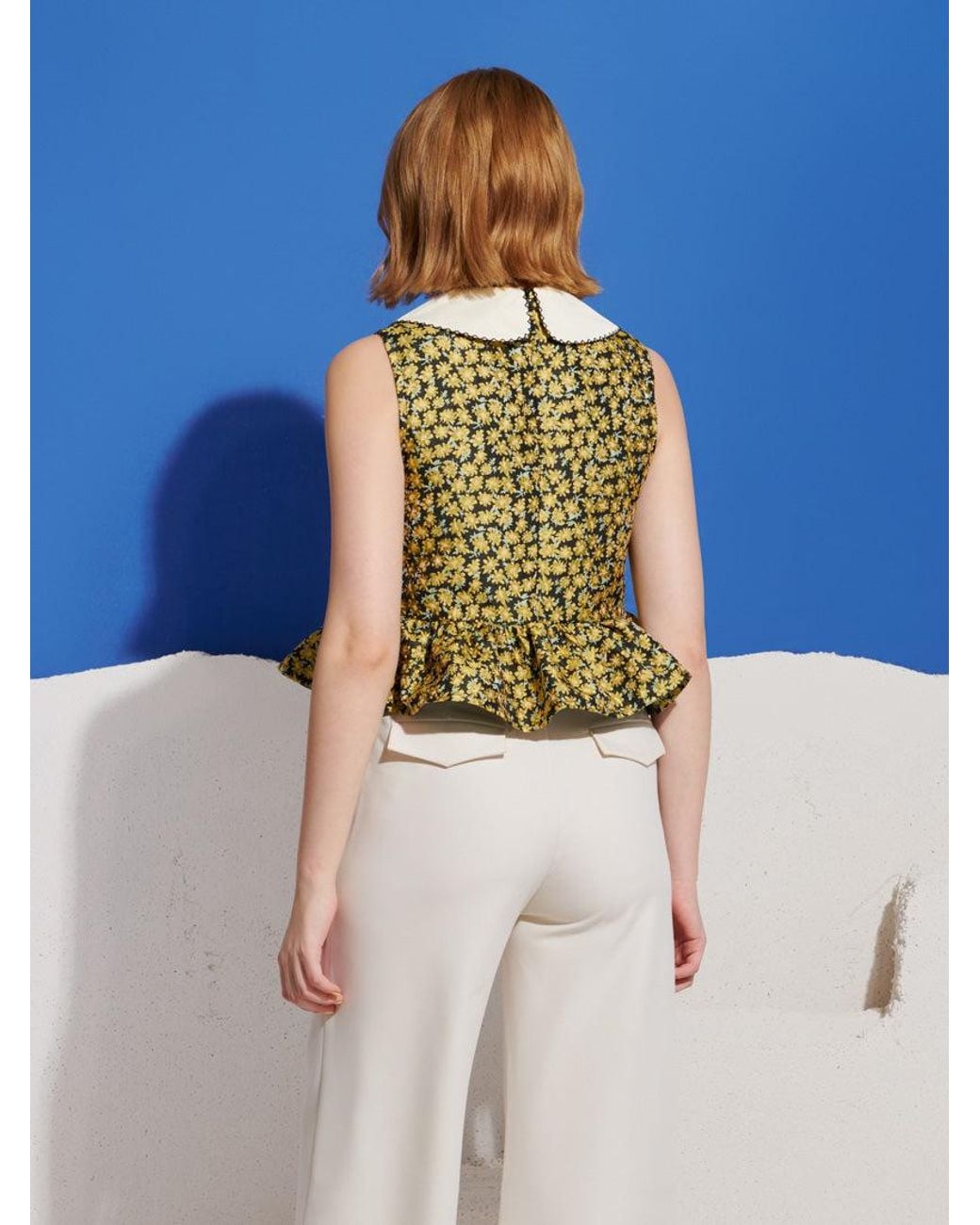 Sister Jane Blue Olive Jacquard Peplum Top