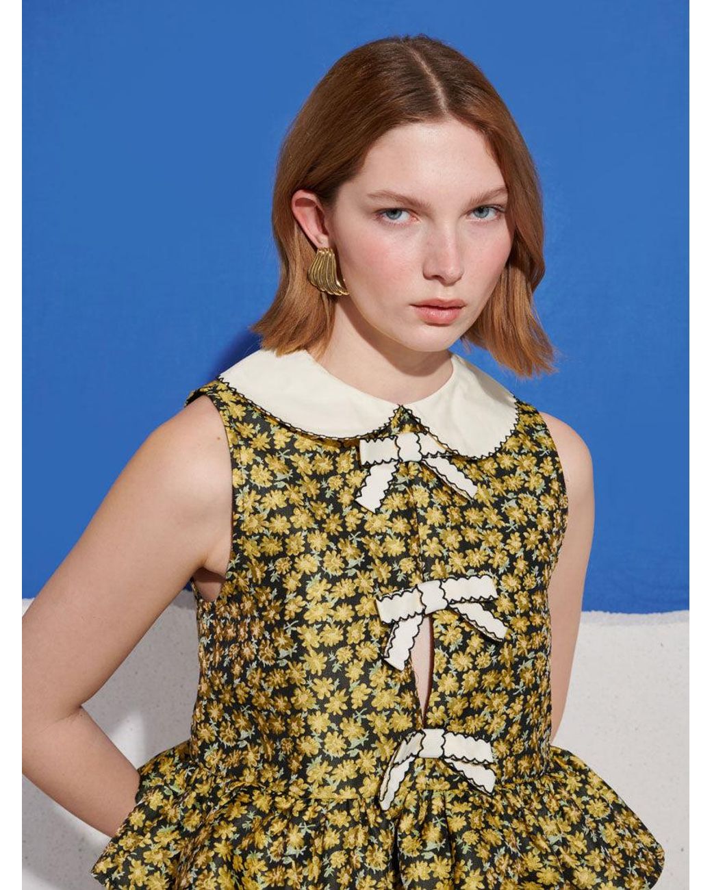 Sister Jane Blue Olive Jacquard Peplum Top