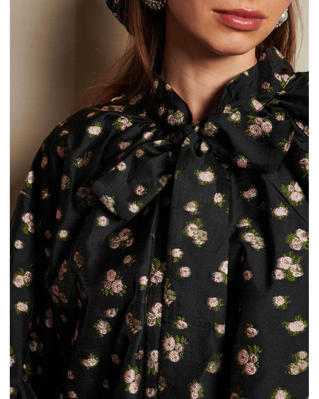 Sister Jane Brown Dream Tea Rose Jacquard Bow Blouse