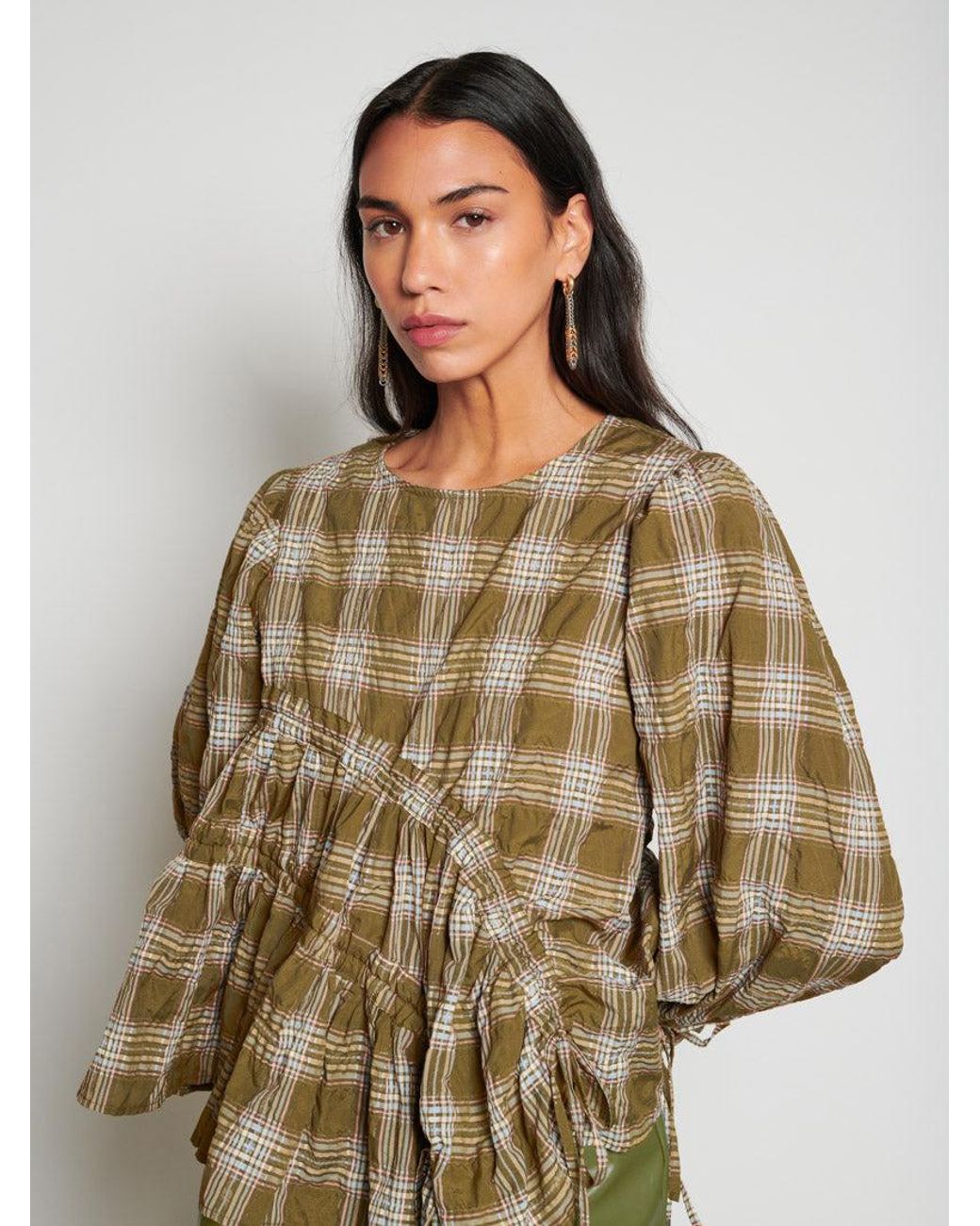 Sister Jane Green Ghospell Fern Check Ruched Top