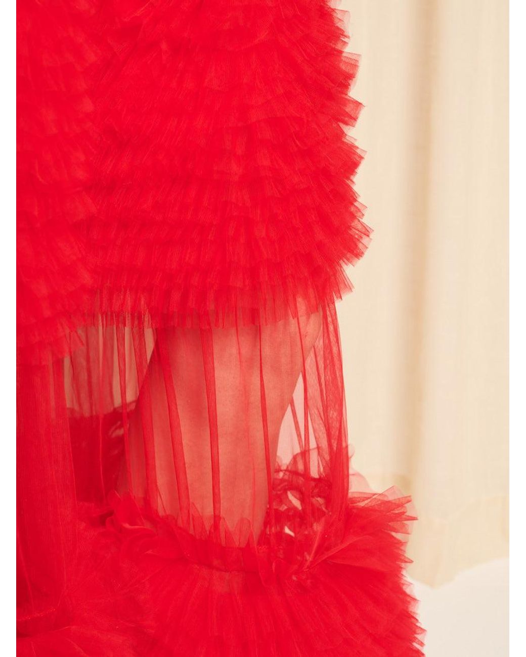 Sister Jane Red Dream Pigment Tulle Ruffle Maxi Skirt