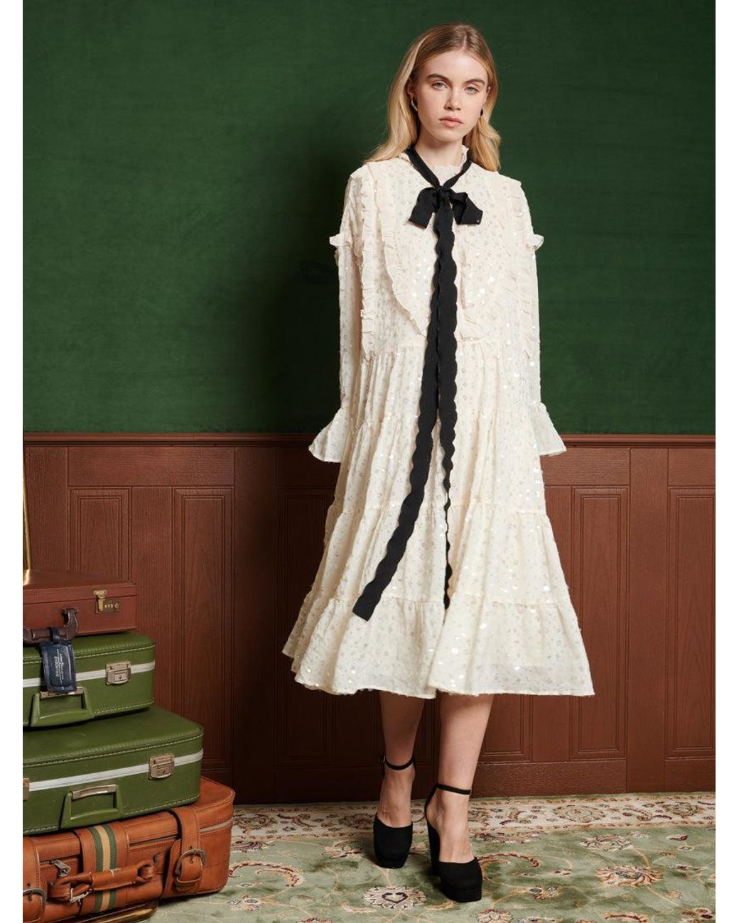 janey chiffon a line dress New Fashion Mika Satin A Line V Neck Crew Long Sleeves Wedding Dresses –  TANYA BRIDAL main image 1