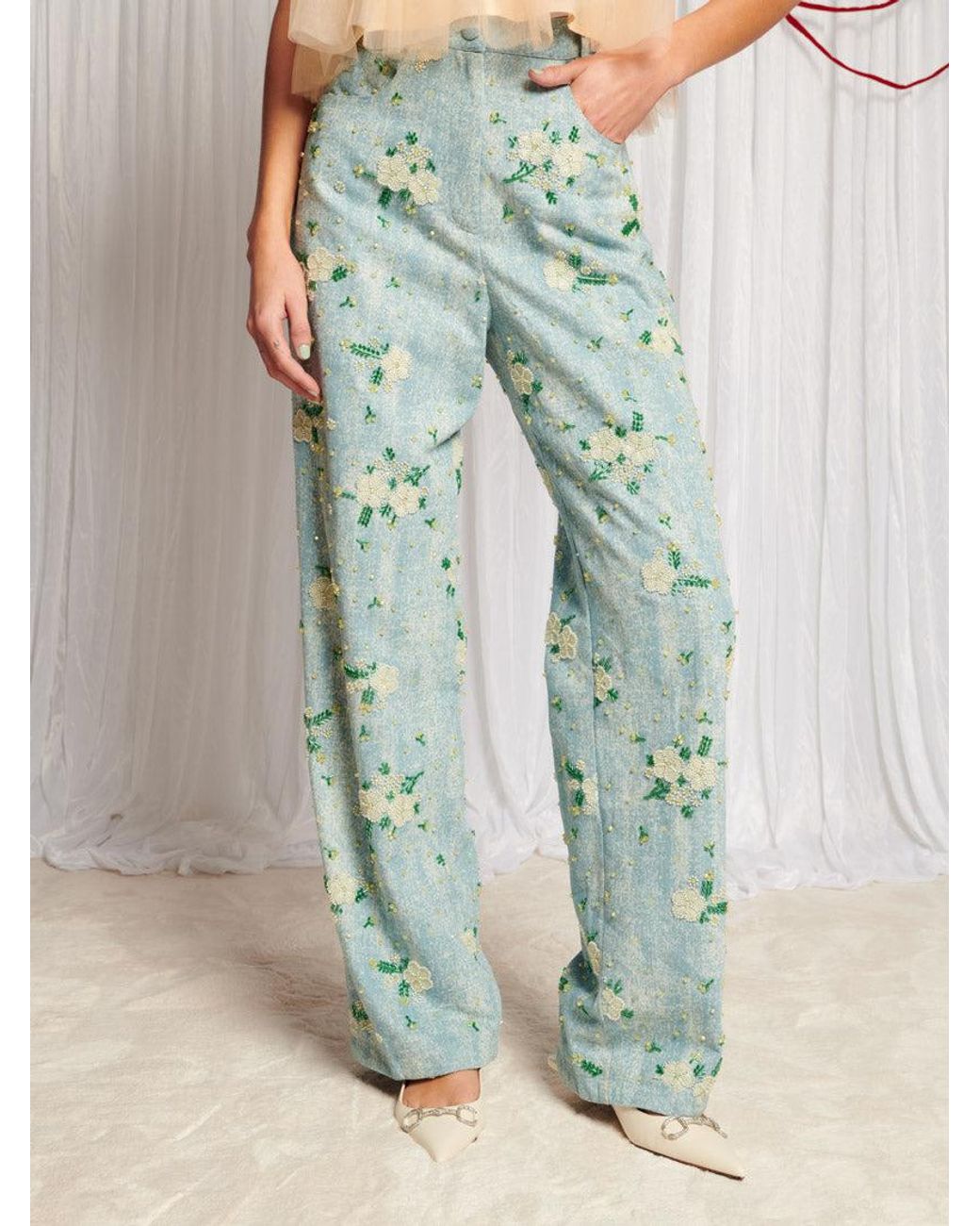 Sister Jane Dream Harmony Bead Denim Trousers in Blue | Lyst