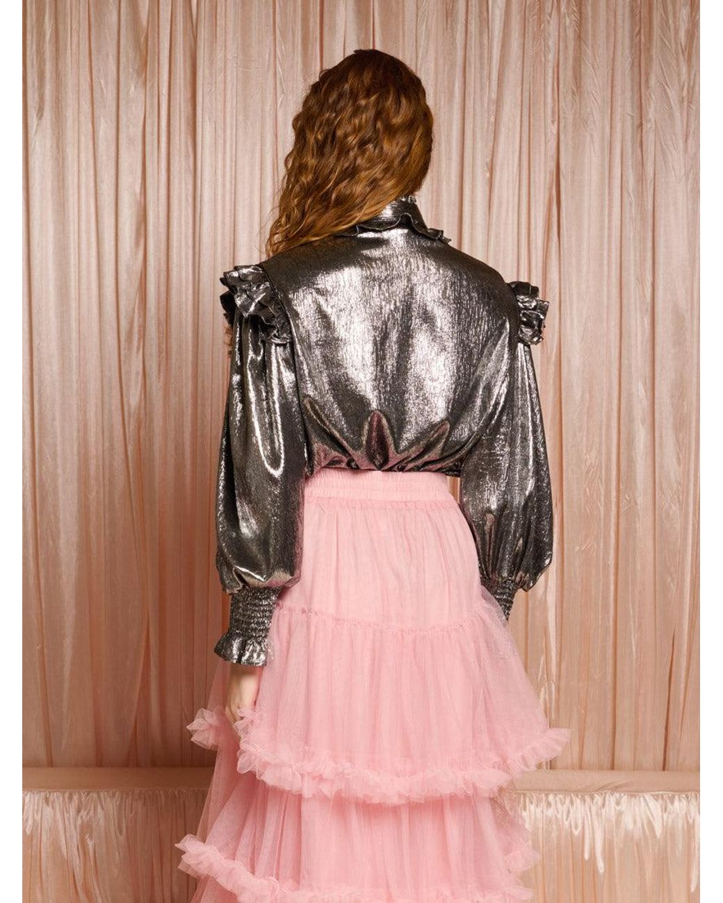 Sister Jane Pink Dream Darling Lamé Bow Blouse