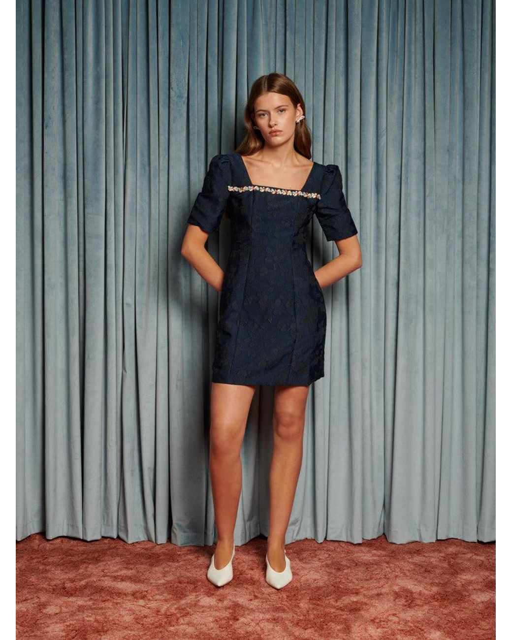 Sister Jane Gray Frame Jacquard Mini Dress