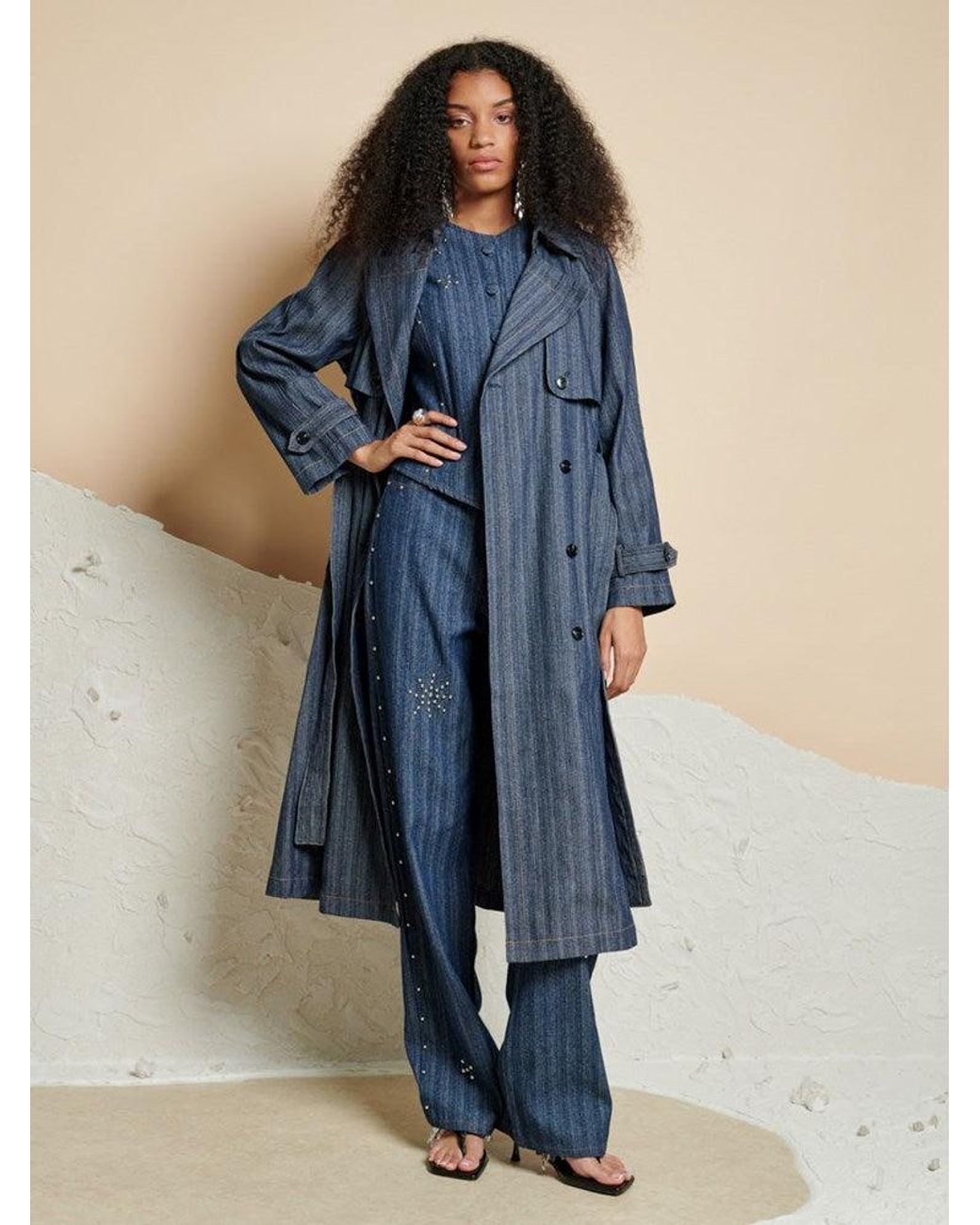 Sister Jane Ghospell Blakely Denim Trench Coat in Blue | Lyst UK