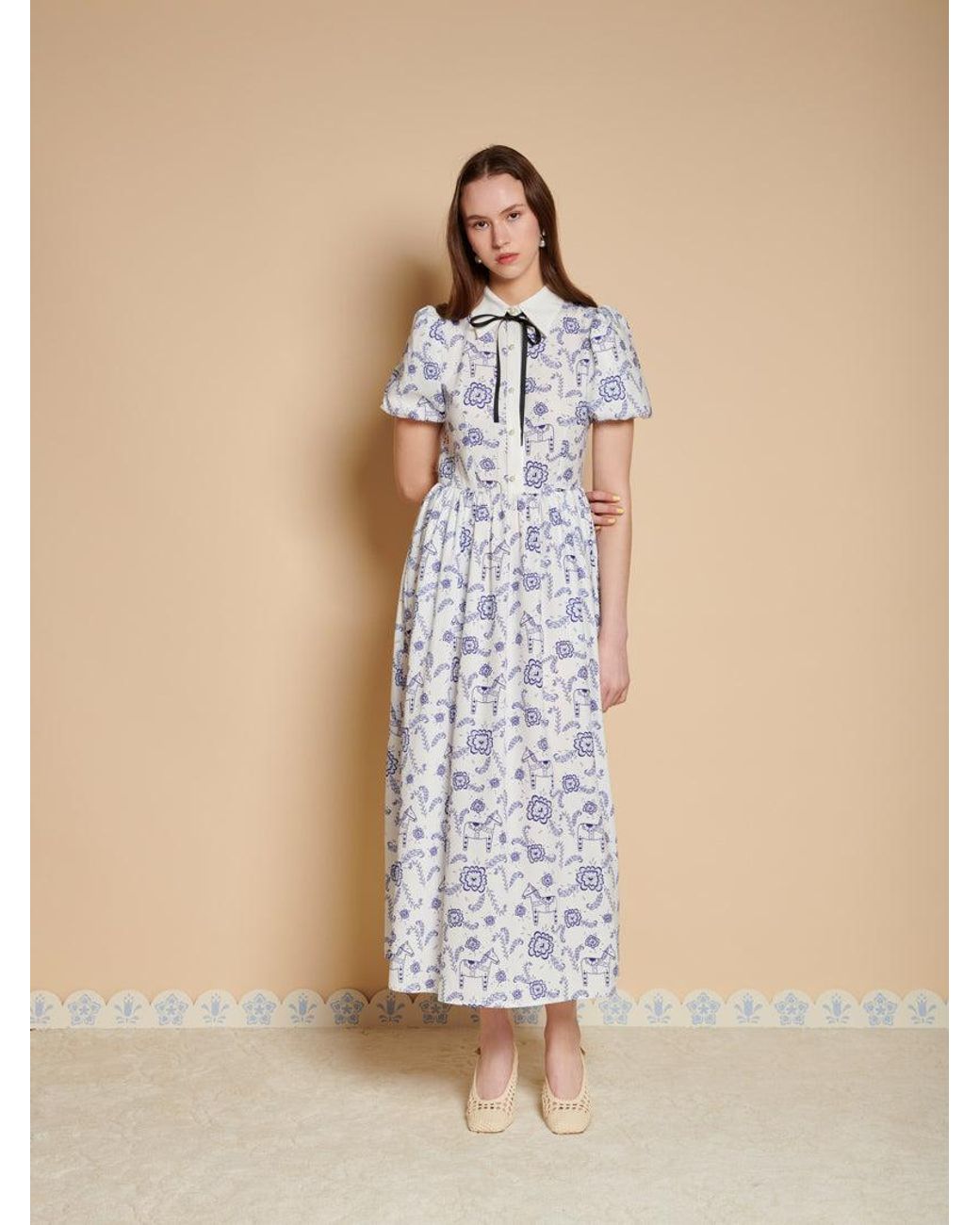 Sister Jane Natural Dala Print Midi Dress