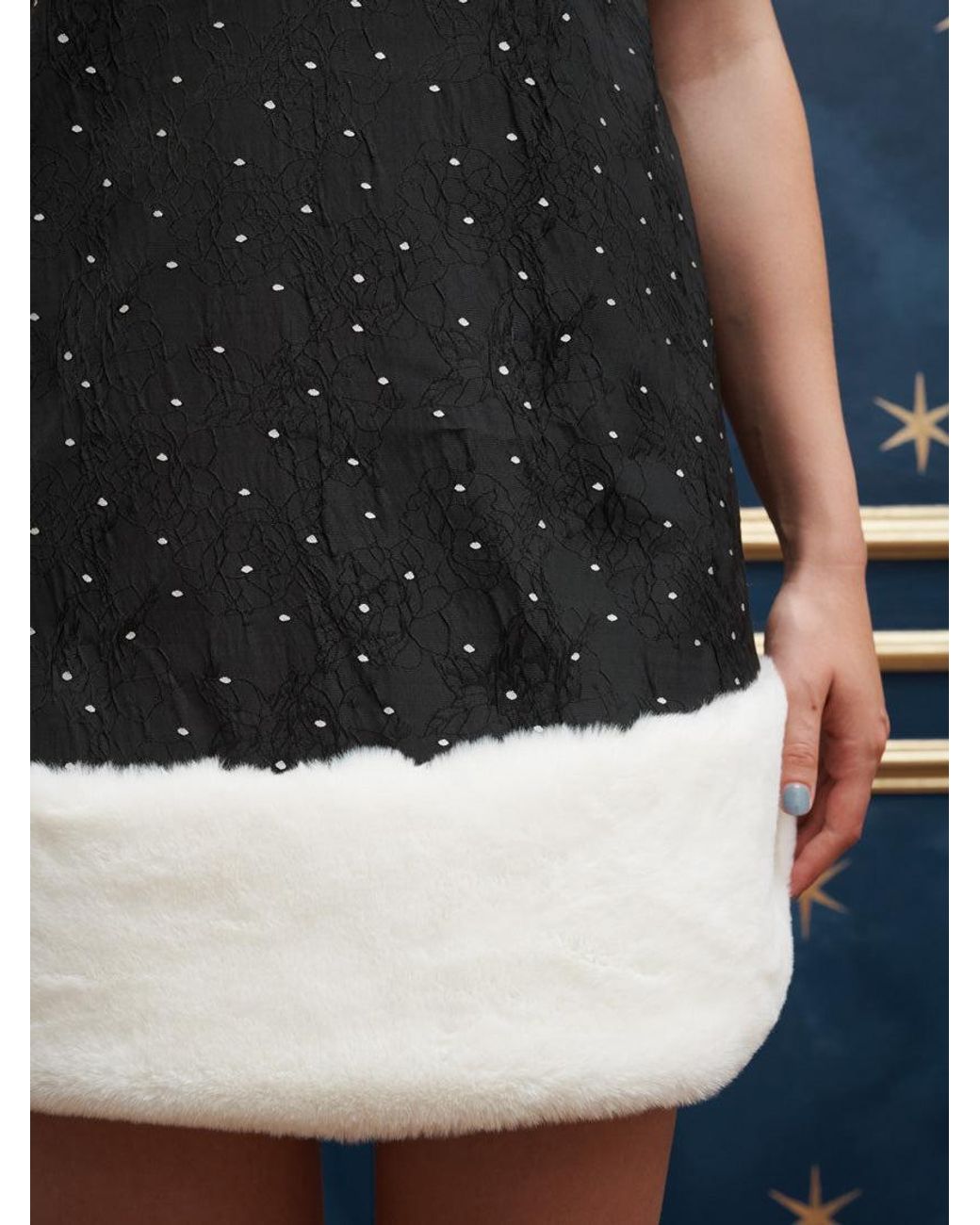 Sister Jane Blue Waltz Fur Trim Mini Dress